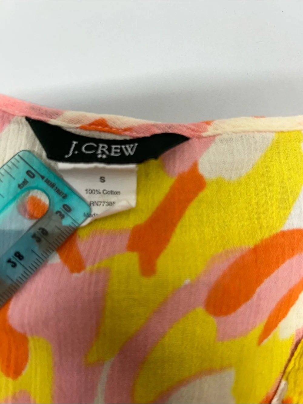 J. Crew Pink, Yellow & Orange Abstract Floral V-Neck Tunic small